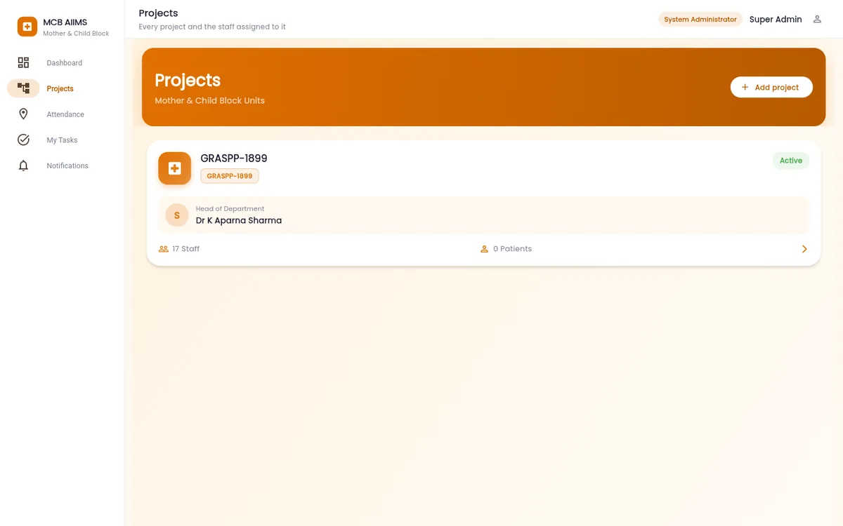 Projects list with the project hero card and an Add project button
